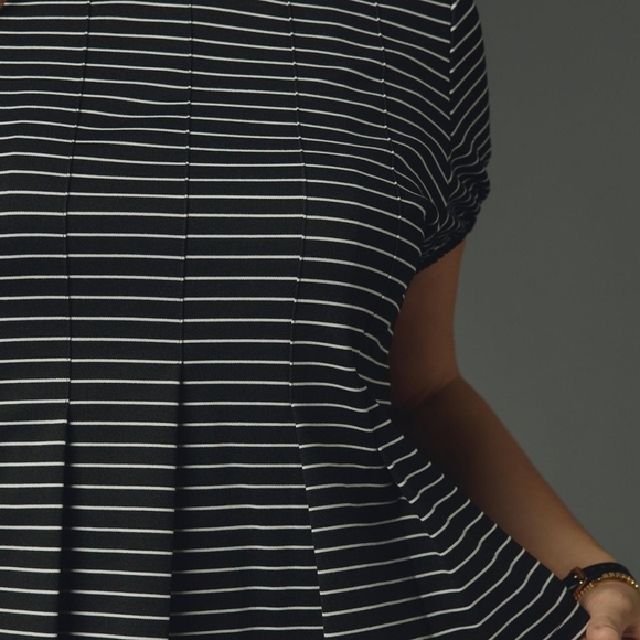 Maeve by Anthropologie Corset Peplum Top Womens Green Stripe Coquette Size S - Picture 3 of 9